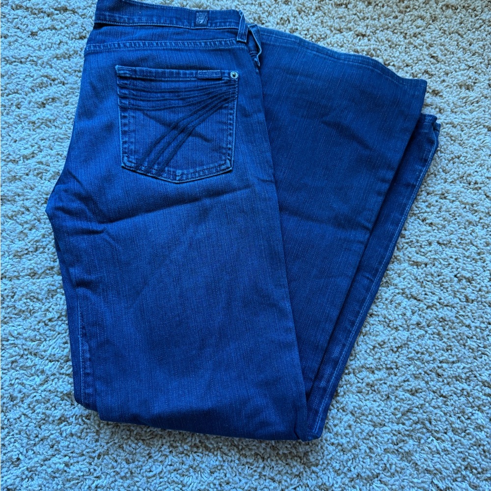 7 For All Mankind Women's Straight Leg Jeans in Dark Blue